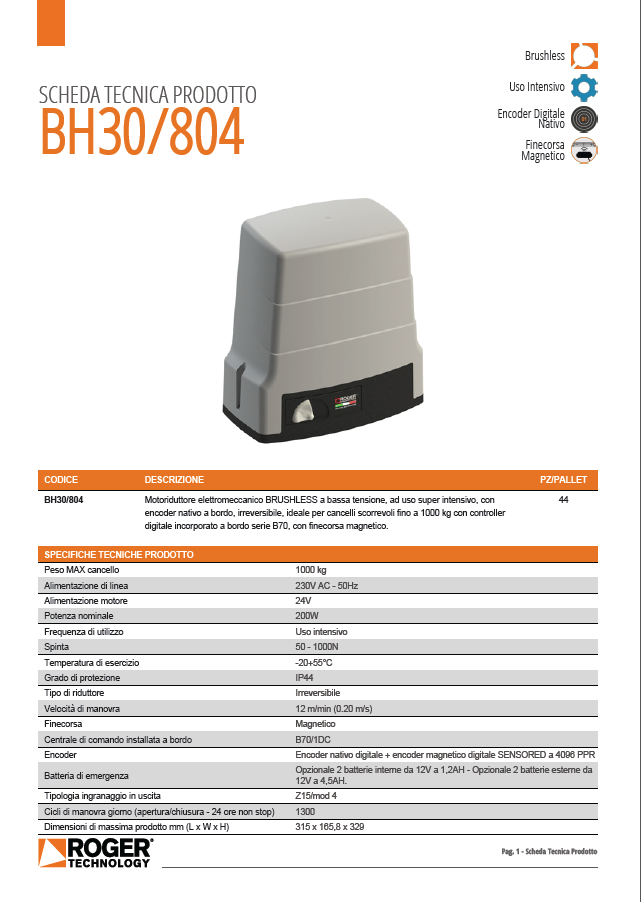 Motoriduttore elettromeccanico BRUSHLESS BH30804