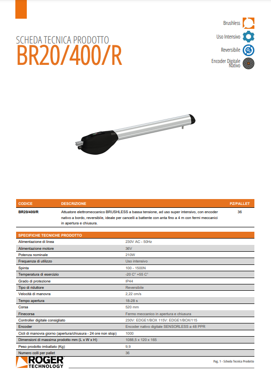 Attuatore elettromeccanico BRUSHLESS BR20400R
